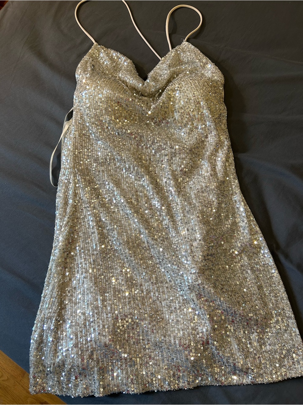 GB girls Silver Sequin Cowl Neck Mini Dress